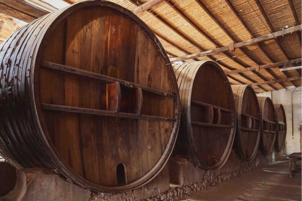 Armenian Brandy aging in traditional Caucasian oak barrels