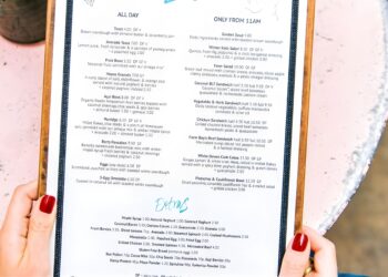lady holds menu card in restaurant