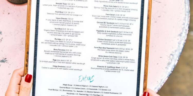 lady holds menu card in restaurant