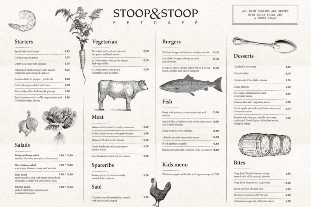 menu card from STOOP&STOOP EETCAFE