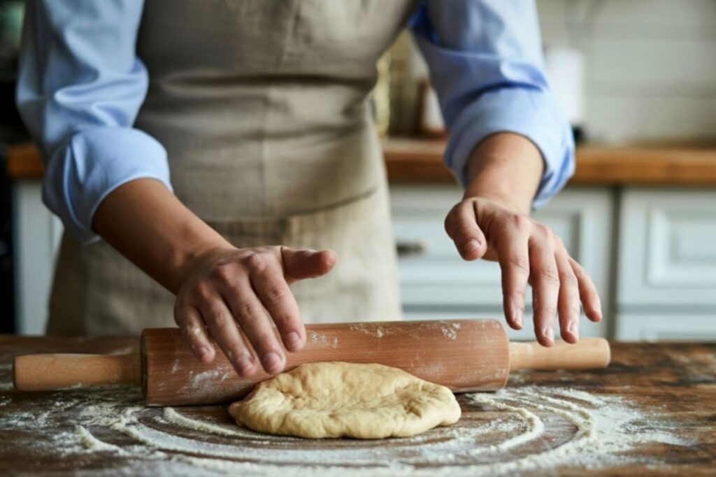 Traditioneel Frans recept voor galette des rois met een bakker die authentiek koningstaartgebak bereidt