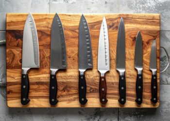 Professional knife selection guide featuring chef kitchen equipment and essential blade types