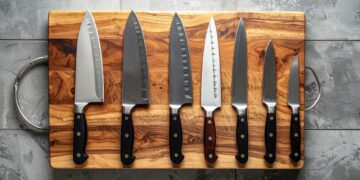 Professional knife selection guide featuring chef kitchen equipment and essential blade types