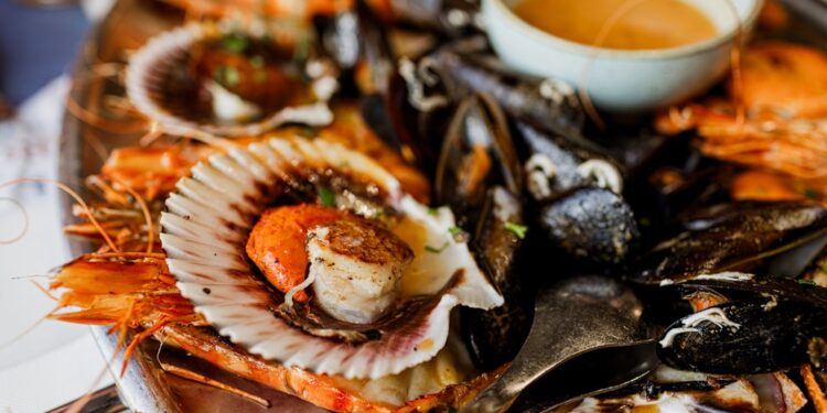 A chef carefully plates a fresh seafood dish as part of resort menus designed for peak coastal season guests