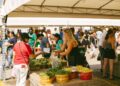 vrouw-shopt-op-boerenmarkt-unsplash - GUSTOwebzine Een vrouw kiest seizoensgroenten op oogstmarkten in Europa tijdens september, met kratten vol verse producten uitgestald.