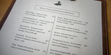 Chef calculating menu pricing for a new dish in a professional kitchen
